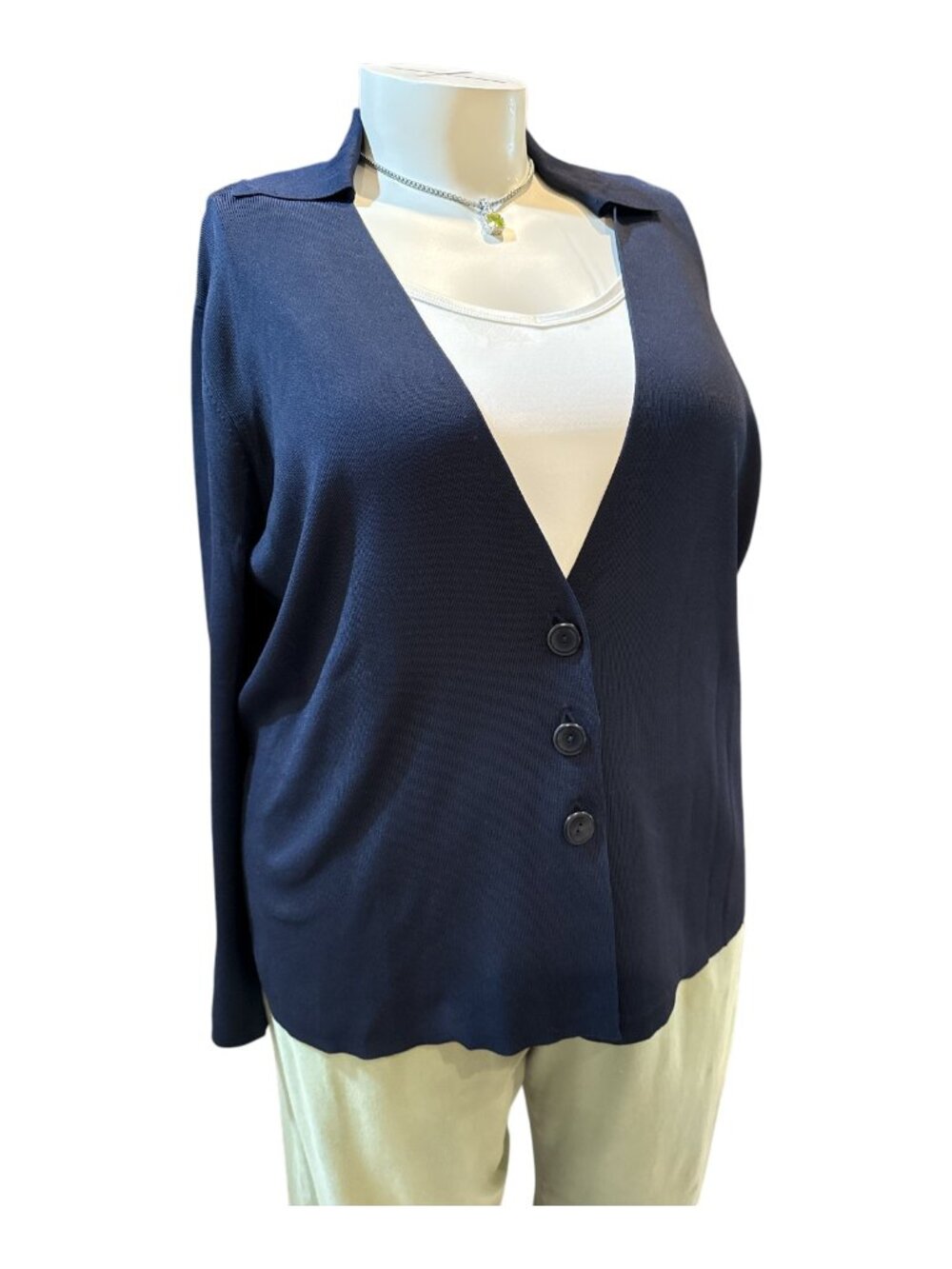Talbots Sz 3X Navy Blue 3-Button V-Neck Collared Long Sleeve Cardigan Sweater